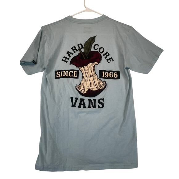VANS Men's Short Sleeve Graphic T-Shirt Size Small Powder Blue Apple Hard Core - Picture 1 of 7
